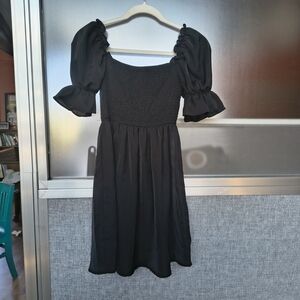 SHEIN Black Puff Sleeve Midi Dress